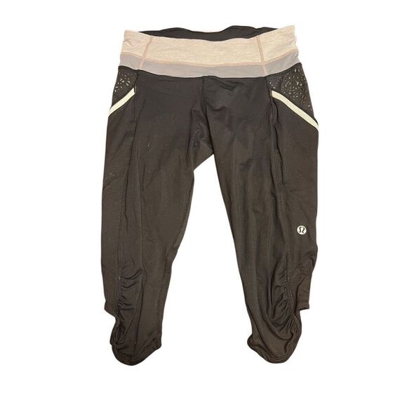 Lululemon run a marathon crop black leggings woman’s 6 power luxtreme - Picture 1 of 5